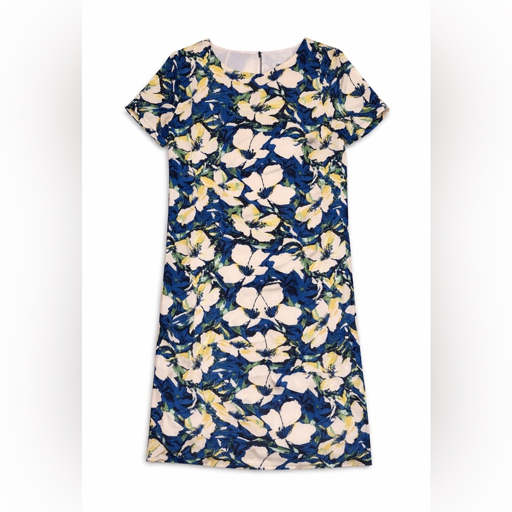 J.Crew Floral Shift Dress Navy Blue Cream Short Sleeve